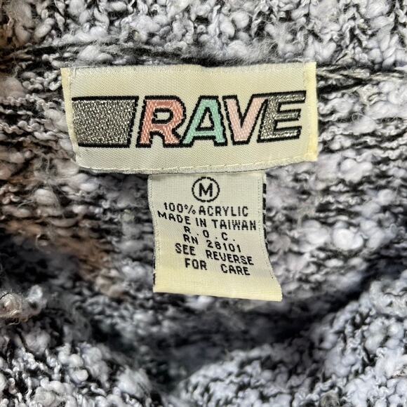 RAVE Vintage Button Sweater Medium Grey Black White Collared Top - Picture 3 of 3